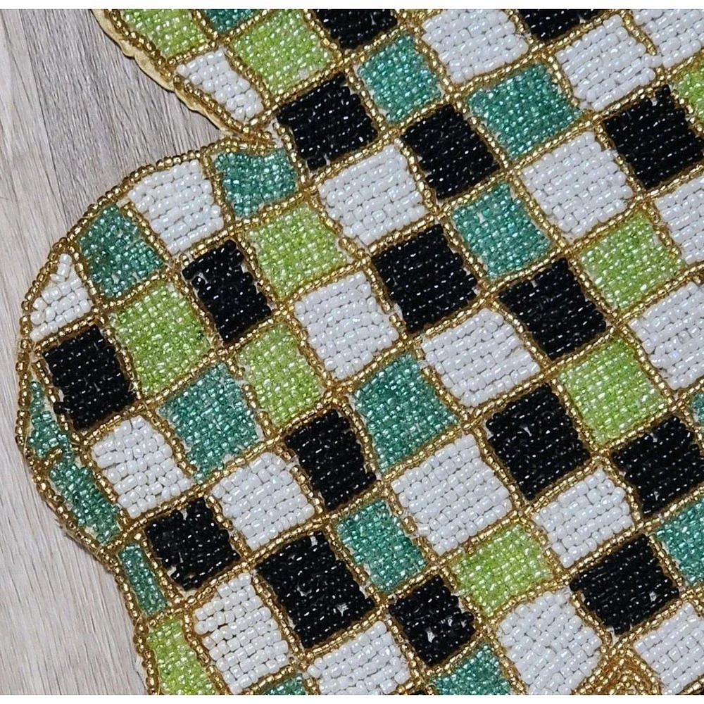 St Patricks Day Irish Checkered Shamrock Clover Beaded Charger Placemat 15